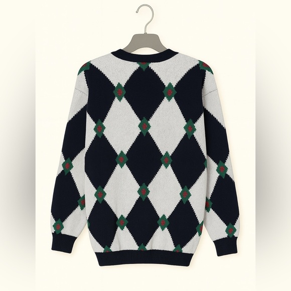 Sarah English Petite Small Vintage Argyle Cardigan Sweater Knit V-Neck - Picture 2 of 3